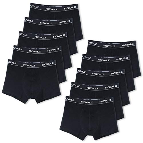 ROYALZ Unterhosen Herren Boxershorts Men 10er Pack klassisch für Sport und Freizeit, 10er Pack (95% Baumwolle / 5% Elasthan), Größe:L, Farbe:10 x Schwarz von ROYALZ