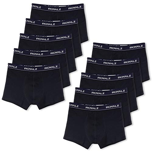 ROYALZ Unterhosen Herren Boxershorts Men 10er Pack klassisch für Sport und Freizeit, 10er Pack (95% Baumwolle / 5% Elasthan), Größe:M, Farbe:10 x Schwarz/Bund - Dunkelblau von ROYALZ