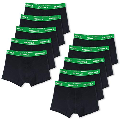 ROYALZ Unterhosen Herren Boxershorts Men 10er Pack klassisch für Sport und Freizeit, 10er Pack (95% Baumwolle / 5% Elasthan), Größe:XL, Farbe:10 x Schwarz/Bund - Grün von ROYALZ