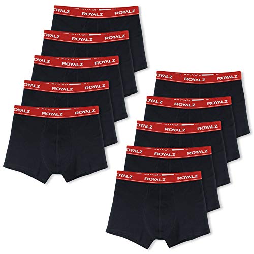 ROYALZ Unterhosen Herren Boxershorts Men 10er Pack klassisch für Sport und Freizeit, 10er Pack (95% Baumwolle / 5% Elasthan), Größe:L, Farbe:10 x Schwarz/Bund - Rot von ROYALZ