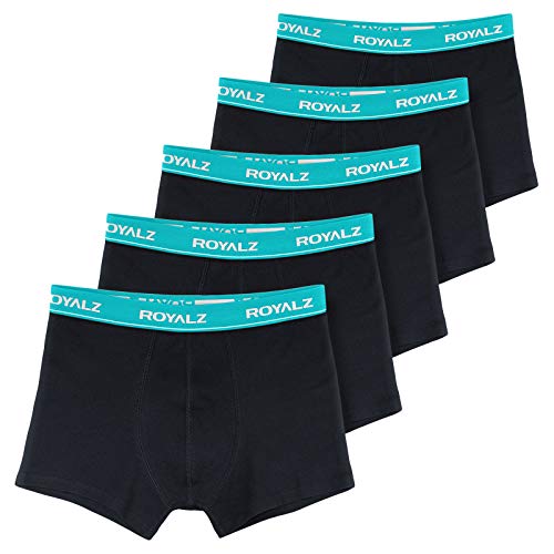 ROYALZ Herren Boxershorts Men 5er Set klassisch Unterhosen Nahtlos für Sport und Freizeit, 5 Pack (95% Baumwolle / 5% Elasthan), Farbe:Schwarz/Bund - Blau, Größe:XXL von ROYALZ