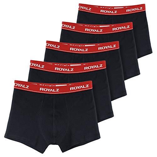 ROYALZ Herren Boxershorts Men 5er Set klassisch Unterhosen Nahtlos für Sport und Freizeit, 5 Pack (95% Baumwolle / 5% Elasthan), Farbe:Schwarz/Bund - Rot, Größe:XXL von ROYALZ