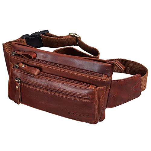 ROYALZ 'Vegas' Bauchtasche Leder Flach Herren Damen Flache Gürteltasche Vintage 5 Fächer Retro Hüfttasche Brusttasche, Farbe:Roma Cognac Braun von ROYALZ