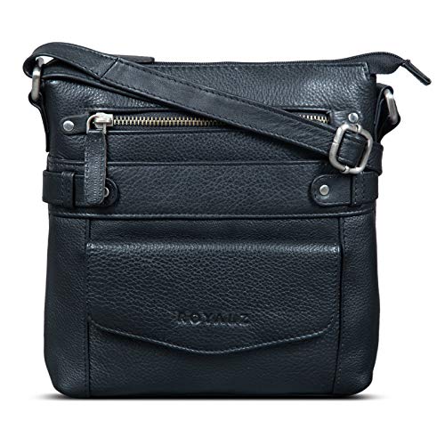 ROYALZ 'Madison' Vintage Umhängetasche Leder klein kompakte Schultertasche Mini Messenger Bag Ledertasche zum Umhängen, Farbe:Schwarz von ROYALZ