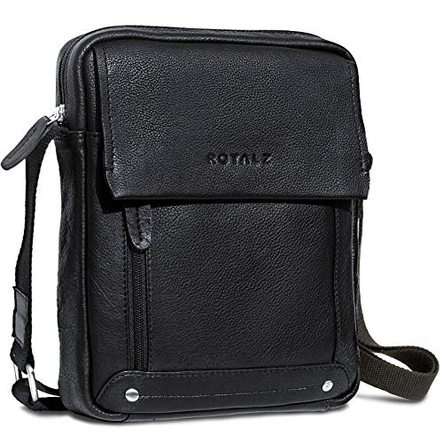 ROYALZ 'Idaho' Vintage Leder Umhängetasche Klein Herren Kompaktes Design Männer Ledertasche Mini Messenger Bag, Farbe:Schwarz von ROYALZ