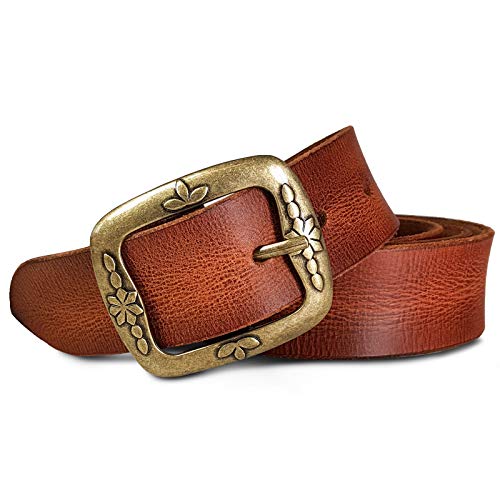 ROYALZ Vintage Ledergürtel für Damen aus Büffel-Leder 38mm breit Jeans-Gürtel Damen kürzbar Voll-Leder, Größe:100, Farbe:Cognac Braun - Schnalle Floral Antik von ROYALZ