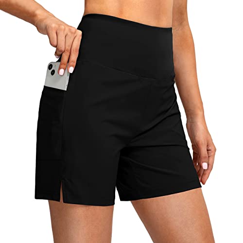 RPAEOY Damen Badeshorts Badehose Schnell Trocknende Boardshorts Schwimmshorts UV Schutz Bikini Shorts mit Taschen Schwimmhose Eingrifftasche Sporthose für Schwimmen Laufen Freizeit (Schwarz,L) von RPAEOY