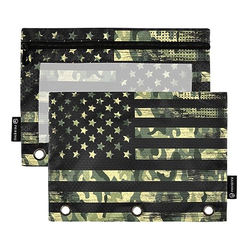 RPLIFE Amerikanische Flagge Camouflage Grunge 3 Loch Punch Clear Pouch Clear Poly Zipper Pouch, Large Flat Zipper Pencil Pouch, Zipper Pencil Pouches Classroom, Pencil Pouches for Kids (One Size x 2) von RPLIFE