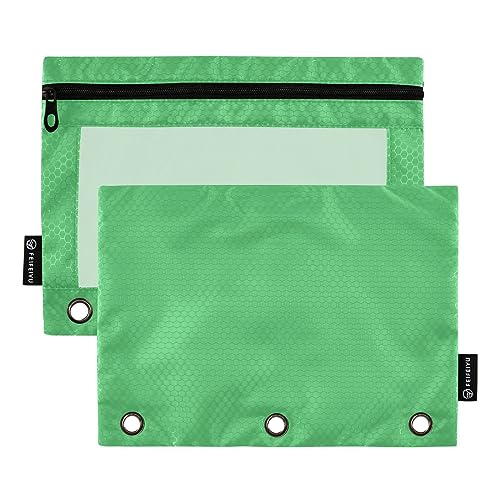 RPLIFE Clover Green Große Tasche mit Reißverschluss, 3 Ringe, transparent, Reißverschluss, flaches Federmäppchen, Schulstifttasche, Binder-Bleistiftbeutel für Mädchen (Einheitsgröße x 2) von RPLIFE