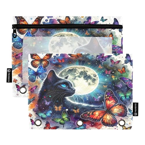 RPLIFE Federmäppchen für 3-Ringordner, weiche Bindertaschen für 3-Ringbücher mit Reißverschluss, Schulbedarf, 24,9 x 17,8 cm, Katze, Schmetterlinge, Mond, 2 Stück RPLIFE Federmäppchen für 3-Ringordner, weiche Bindertaschen für 3-Ringbücher mit Reißverschluss, Schulbedarf, 24,9 x 17,8 cm, Katze, Schmetterlinge, Mond, 2 Stück von RPLIFE