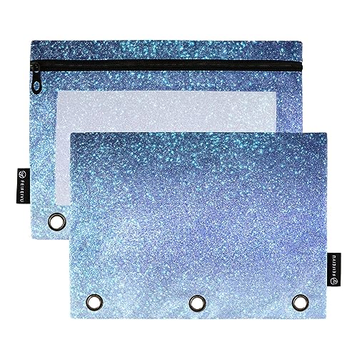 RPLIFE Navy Pastel Blue Triple Glitter Ombre Gradient Large Zipper Pouch Clear 3 Ring Binder Pouch, Fabric Zipper Pouch, Zipper Pencil Pouches Girls, Crayon Zipper Bag (One Size x 2) von RPLIFE