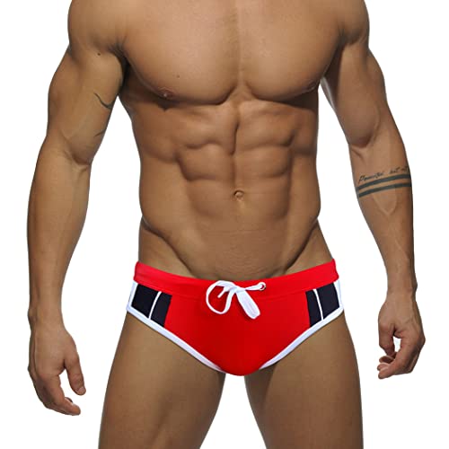 RQPYQF Badehose Herren Eng Kurz Badeslip Badeshorts mit Tunnelzug Klassisch Badeslip Sommer Kurze Badehose Slip Bikini Bottom YK43 (Rot#2, XXL) von RQPYQF