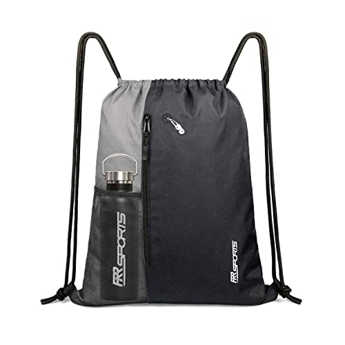 RR Sports - Turnbeutel Schwarz Grau für Damen, Herren & Kinder - Sportbeutel wasserdicht für Fitnessstudio, Sport, Fitness - Kleiner Rucksack-Beutel - Trainingstasche Sport-Rucksäcke - Gym Bag klein von RR Sports