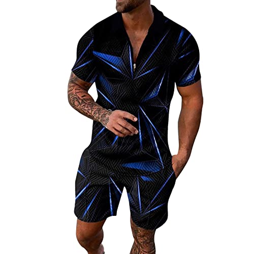 RRGEAR Trainingsanzug für Herren Sommer Mode Sportanzug 2 Teiliges Bedruckter Outfit Set Kurzarm T-Shirts mit Rundhalsausschnitt + Kurze Hose Freizeitanzug für Männer JoginganzüGemäNner von RRGEAR