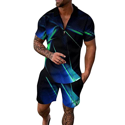 RRGEAR Trainingsanzug für Herren Sommer Sportanzug 2 Teiliges Outfit Set Kurzarm Sportanzug T-Shirts mit Rundhalsausschnitt + Kurze Hose Freizeitanzug für Männer Jogginganzug Herren von RRGEAR