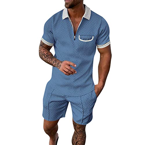 RRGEAR Trainingsanzug für Herren Sommer Sportanzug 2 Teiliges Outfit Set Kurzarm Sportanzug T-Shirts mit Rundhalsausschnitt + Kurze Hose Freizeitanzug für Männer Sommer Outfit Herren von RRGEAR