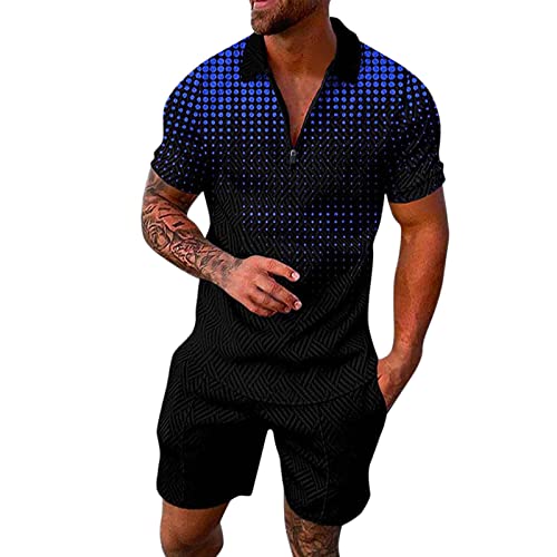 RRGEAR Trainingsanzug für Herren Sommer Sportanzug 2 Teiliges Outfit Set Kurzarm T-Shirts + Kurze Hose Sets Freizeitanzug Männer Business Polo Hemd mit Reißverschluss Sporthose Sommer Outfit Herren von RRGEAR