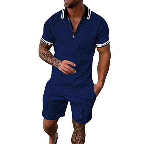 Trainingsanzug für Herren Sommer Sportanzug 2 Teiliges Outfit Sport Set Kurzarm T-Shirts + Kurze Hose Freizeitanzug Männer Business Polo Hemd mit Revers Mode Sporthose Trainingsanzug Kinder von RRGEAR