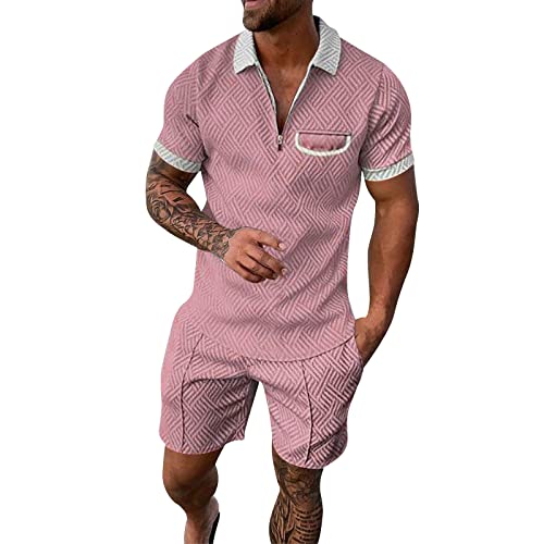 Trainingsanzug für Herren Sommer Sportanzug 2 Teiliges Outfit Sport Set Kurzarm T-Shirts + Kurze Hose Freizeitanzug Männer Business Polo Hemd mit Revers Mode Sporthose Trainingsanzug Kinder von RRGEAR