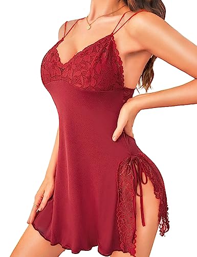 RSLOVE Sexy Dessous Nachtwäsche für Damen - Babydoll Unterwäsche Kleid Reizwäsche Weinrot S RSLOVE Sexy Dessous Nachtwäsche für Damen - Babydoll Unterwäsche Kleid Reizwäsche Weinrot S von RSLOVE