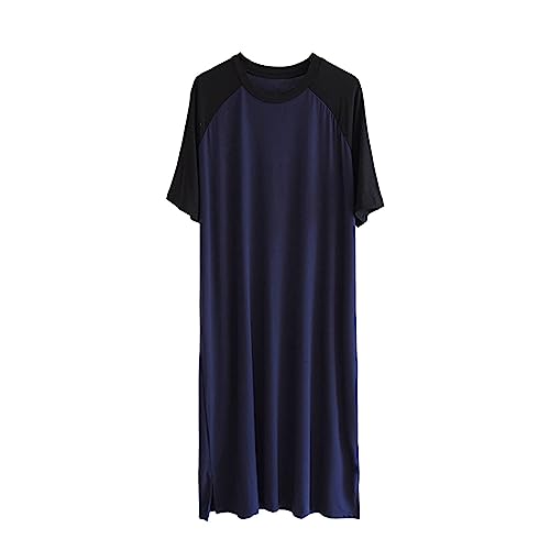 Nachthemd Herren Cotone Einteiliger Schlafanzug Rundhals Kurzarm Männer Nachthemden Spleißen Robes Sleepshirt Bequeme Schlafoveralls,Black Navy,5XL (Color : Black Navy, Size : 4XL) von RTHLEQIEE