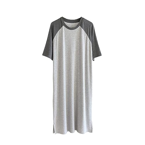 Nachthemd Herren Cotone Einteiliger Schlafanzug Rundhals Kurzarm Männer Nachthemden Spleißen Robes Sleepshirt Bequeme Schlafoveralls,Black Navy,5XL (Color : Dark Light Grey, Size : 3XL) von RTHLEQIEE