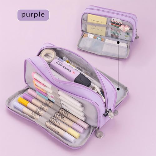 RUDDOG Mäppchen Kawaii Bleistifttasche Große Kapazität Organisator Pen Case Beutel Box Koreanische Mädchen Zurück In Die Schulmaterial-Lila-B von RUDDOG