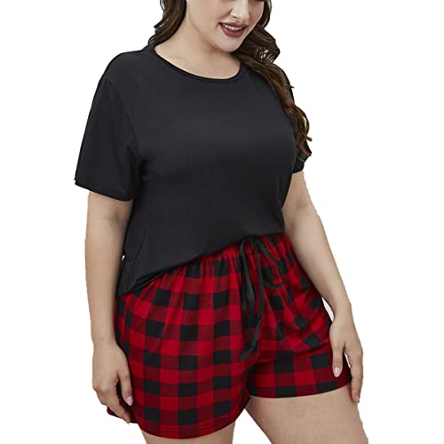 Damen Plus Size Pyjama Set Schlafanzug Kurz Baumwolle Nachtwäsche Kurzarm Sommer Top und Short Zweiteilig Sleepwear Schlafanzug in Übergröße XL-4XL (2#,3XL) von RUGAN