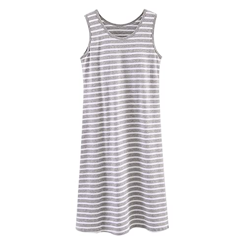 Nachthemd Damen Baumwolle Nachtkleid Ärmellos Nachtwäsche Kurz Rundhals Einfarbige Trägerhemd Kleid Sleepshirt für Sommer Schlafanzug in Übergröße (grau,S) von RUGAN