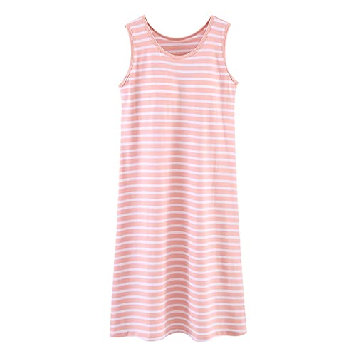 Nachthemd Damen Baumwolle Nachtkleid Ärmellos Nachtwäsche Kurz Rundhals Einfarbige Trägerhemd Kleid Sleepshirt für Sommer Schlafanzug in Übergröße (rosa,L) von RUGAN