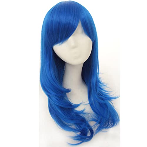 70cm Anime Long Wavy Cosplay Wig With Bangs Heat Resistant Synthetic Hair Black Pink Silver Blue Green Woman Wigs OneSize blue von RUIRUICOS