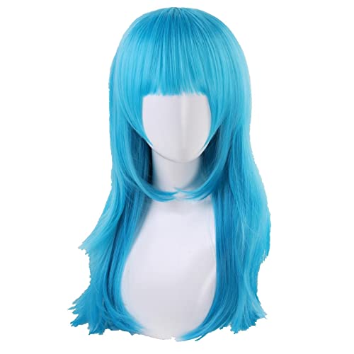 Aotu World Sky Blue Long Cosplay Wig With Bangs 60cm 65cm lemon Straight Synthetic Hair Halloween Costume Party Wigs For Women OneSize blue von RUIRUICOS