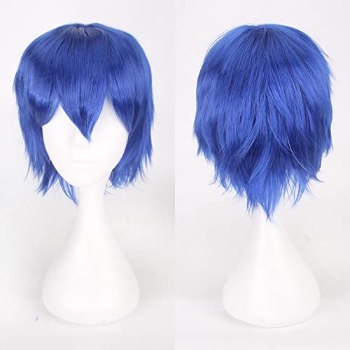 Fashion Cheap Short Cosplay Wig Men Heat Resistant Synthetic Hair Halloween Costume Party Wigs Peruca + Wig Cap OneSize blue von RUIRUICOS