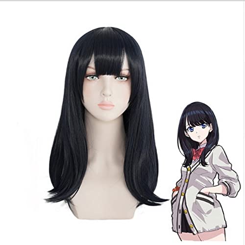 Halloween Takarada Rikka Black Blue Cosplay Wig Anime SSSS.GRIDMAN Role Playing 55cm Long Synthetic Hair Wigs For Women von RUIRUICOS