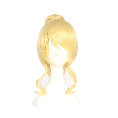 Love Live Eli Ayase Ellie Golden Yellow Curly Synthetic Hair Short Cosplay Wig With One Chip Ponytail Heat Resistance Fiber von RUIRUICOS