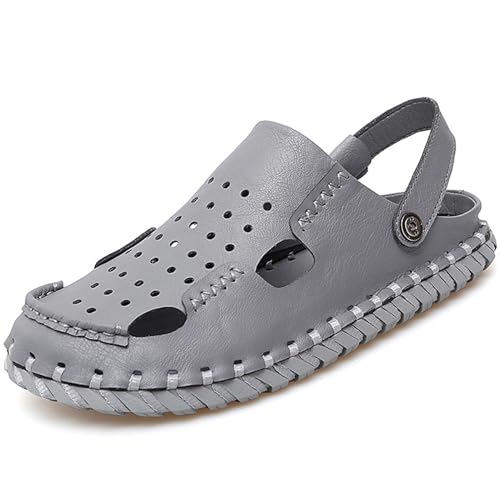 RUIZE Herrensandalen Hausschuhe Wandersandalen Einstellbare Geschlossene Zehe Strandhausschuhe Sommer Weiche Sportliche Sandalen Outdoor Anti Kollision Slip On,Grau,39 von RUIZE