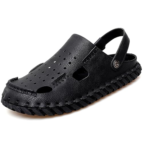 RUIZE Herrensandalen Hausschuhe Wandersandalen Einstellbare Geschlossene Zehe Strandhausschuhe Sommer Weiche Sportliche Sandalen Outdoor Anti Kollision Slip On,Schwarz,38 von RUIZE