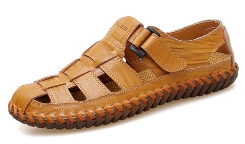 Ledersandalen für Herren,Outdoor Wandersandalen Wasserdicht Sportliche Sandalen Sommer Strandschuhe Geschlossene Zehe Wasser Sandalen,Yellowish Brown,40 von RUIZE