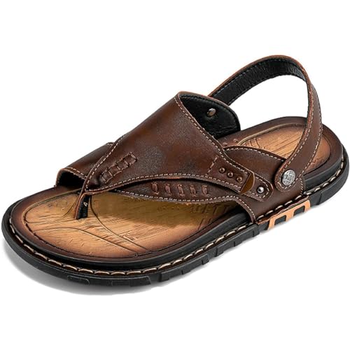 RUIZE Orthopädische Flip Flops für Männer,Vintage Atmungsaktive Orthopädische Korrektor Flip Flops Leder Leichte Ballenschienen Flache Sandalen,Braun,40 von RUIZE