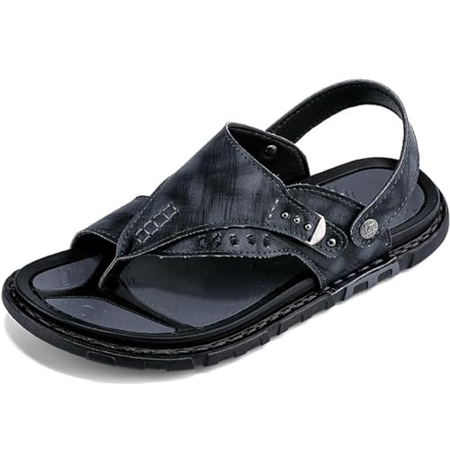 RUIZE Orthopädische Flip Flops für Männer,Vintage Atmungsaktive Orthopädische Korrektor Flip Flops Leder Leichte Ballenschienen Flache Sandalen,Grau,45 von RUIZE