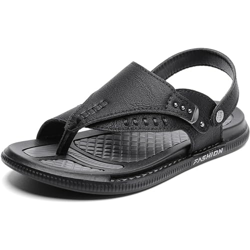 RUIZE Orthopädische Flip Flops für Männer,Vintage Atmungsaktive Orthopädische Korrektor Flip Flops Leder Leichte Ballenschienen Flache Sandalen,Schwarz,38 von RUIZE