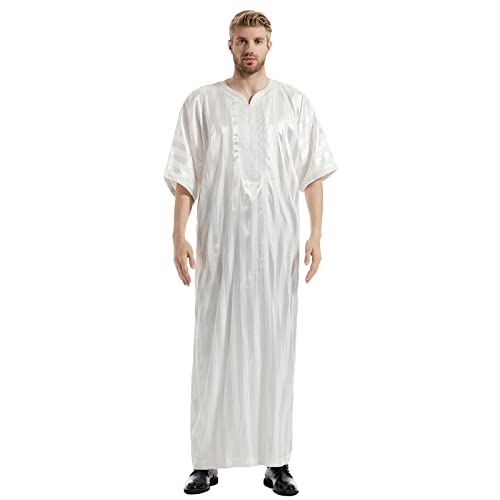 RUMAOZIA Arabische Kleidung Herren Muslim Kaftan Abaya Herren Einfarbig Muslimische Kleidung Sommer Dubai Robe Islamisch Gebetskleidung für Männer Lang Abaya Große Größen Roben Halbe Ärmel Thobe von RUMAOZIA