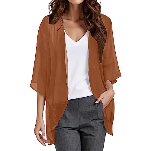 RUMAOZIA Damen Chiffon Cardigan Leicht Sommer Offene Front Bolero Lang Strand 3/4 Arm Strickjacke Beachwear Bikini Cover up Einfarbige Sommerjacke Strand Bluse Oberteil Tops Jacke für Sommer RUMAOZIA Damen Chiffon Cardigan Leicht Sommer Offene Front Bolero Lang Strand 3/4 Arm Strickjacke Beachwear Bikini Cover up Einfarbige Sommerjacke Strand Bluse Oberteil Tops Jacke für Sommer von RUMAOZIA