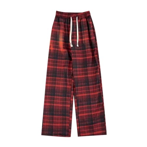 RUMAOZIA Karohose Hose Unisex Freizeithose Herren Bequeme Schlafanzughose Baggy Loungehose für Männer Pyjamahose Casual Y2K Oversized Hosen Lang Baumwolle Karierte Schlafhose von RUMAOZIA