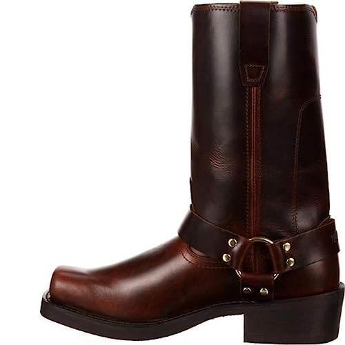 Retro Ritter Stiefel Nieted Western Cowboy Stiefel Imitation PU Leder wasserdichte Stiefel für Männer und Frauen, 38-48(Rotbraun,44) von RUMITY