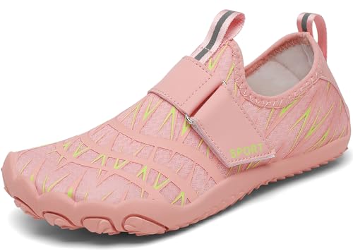 RUOMU Badeschuhe Damen Wasserschuhe Schnell Trocknend Schwimmschuhe Barfußschuhe rutschfeste Leicht Aquaschuhe Strandschuhe fur Männer Frauen,Rosa 36 EU von RUOMU