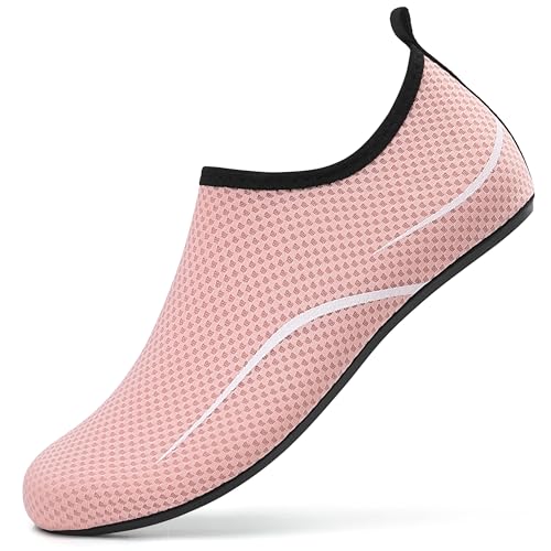 RUOMU Badeschuhe Herren Damen Wasserschuhe Schnell Trocknend Schwimmschuhe Barfußschuhe rutschfeste Leicht Aquaschuhe Strandschuhe fur Männer Frauen,Rosa 39 EU von RUOMU