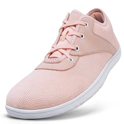 RUOMU Unisex Barfußschuhe Knit Barfuss Schuhe - Damen Herren Minimalistische Weit Barfussschuhe, Breiter Zehenbox Barfuß Sneaker, Rosa, Gr.39 von RUOMU