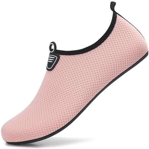 RUOMU Wasserschuhe Badeschuhe Damen Herren Schnell Trocknend Schwimmschuhe rutschfeste Aquaschuhe Leicht Strandschuhe Surfschuhe Barfußschuhe für Männer Frauen Beach Pool,Rosa 34 EU von RUOMU