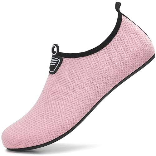 RUOMU Wasserschuhe Badeschuhe Damen Herren Schnell Trocknend Schwimmschuhe rutschfeste Aquaschuhe Leicht Strandschuhe Surfschuhe Barfußschuhe für Männer Frauen Beach Pool, Rosa 35 EU von RUOMU